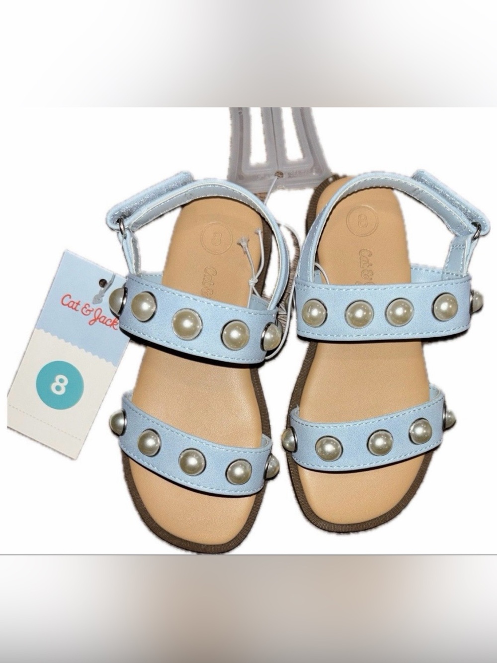 Cat & Jack Light Blue Pearl-Stud Kids Sandals
